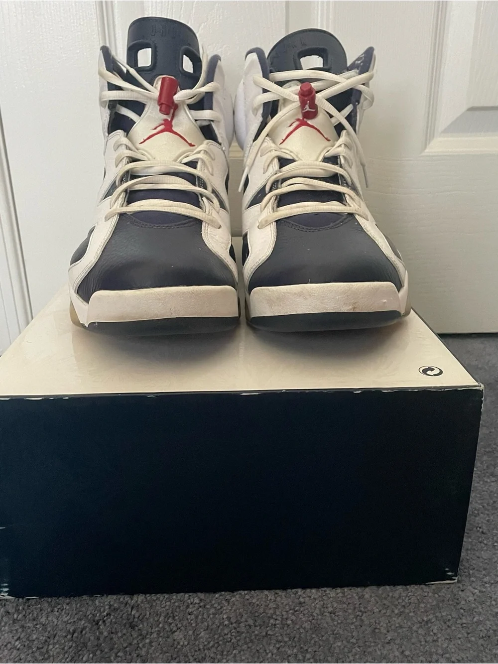Jordan Men's Basketball Sneakers in White, Navy & Red